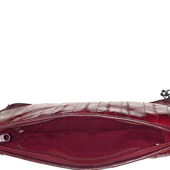 Eel Skin Handbag Rectangular Clutch Crossbody Dark Cherry w/Chain-link Strap - Picture 8 of 16